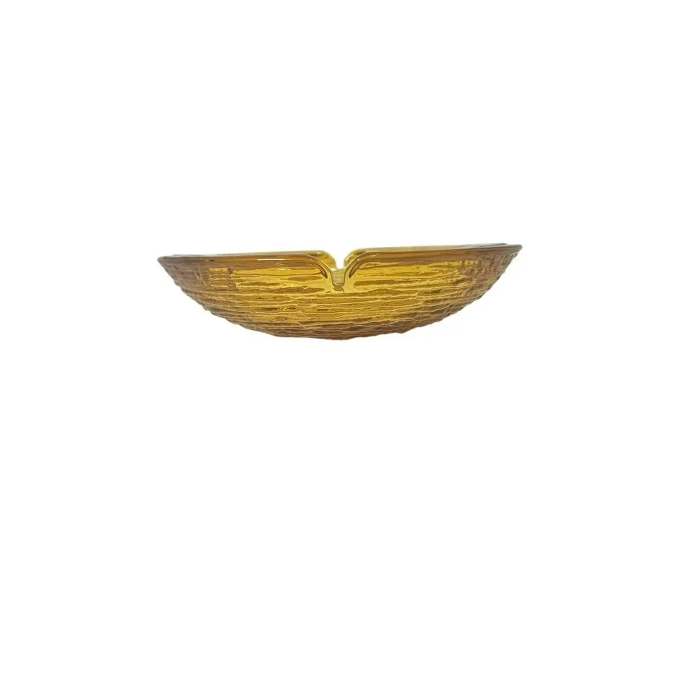 Vintage Anchor Hocking Glass Ashtray Soreno Honey Amber Mid Century 8 3/4 Round